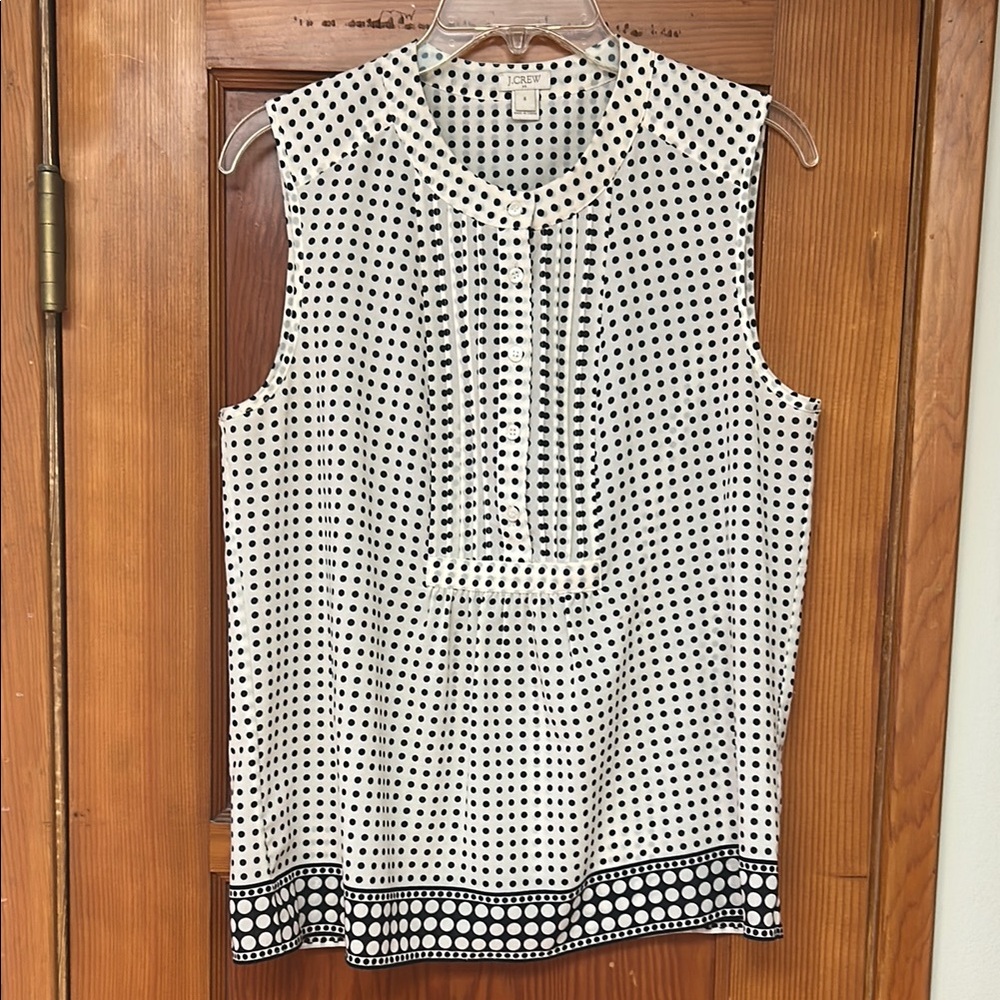 J. Crew Black and White Pleated Bib Collar Blouse
